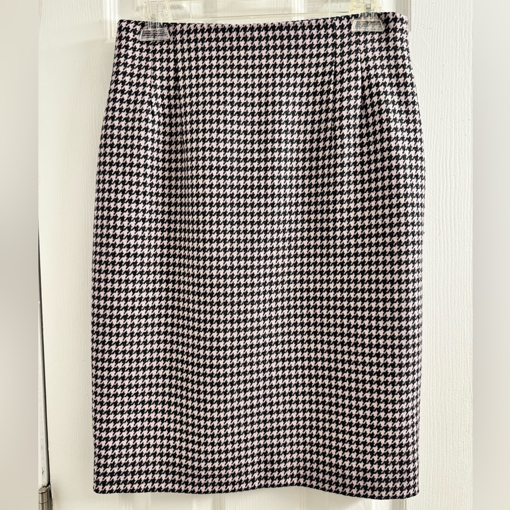 Pink/Black Houndstooth Wool Pencil Skirt